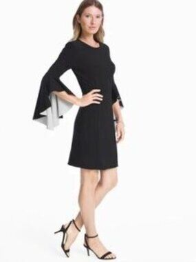 Nicole Miller Black Dress with White Flare Bell Sleeve